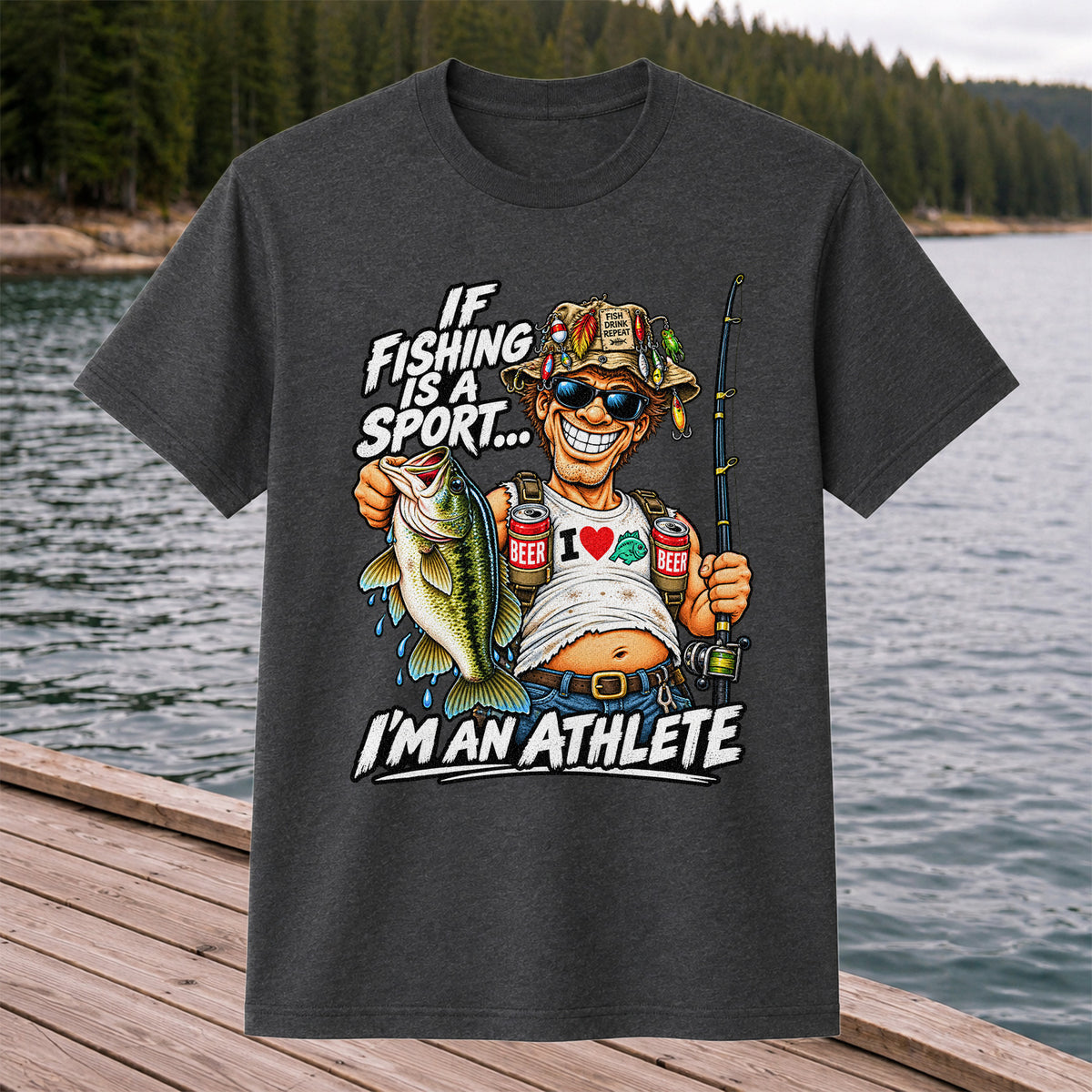 If Fishing Is a Sport I'm an Athlete Funny Bass Angler T-Shirt