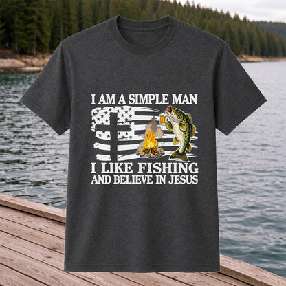 I Am a Simple Man Fishing Bass and Faith Graphic T-Shirt