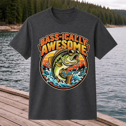 Bass-ically Awesome Funny Bass Fishing Graphic T-Shirt