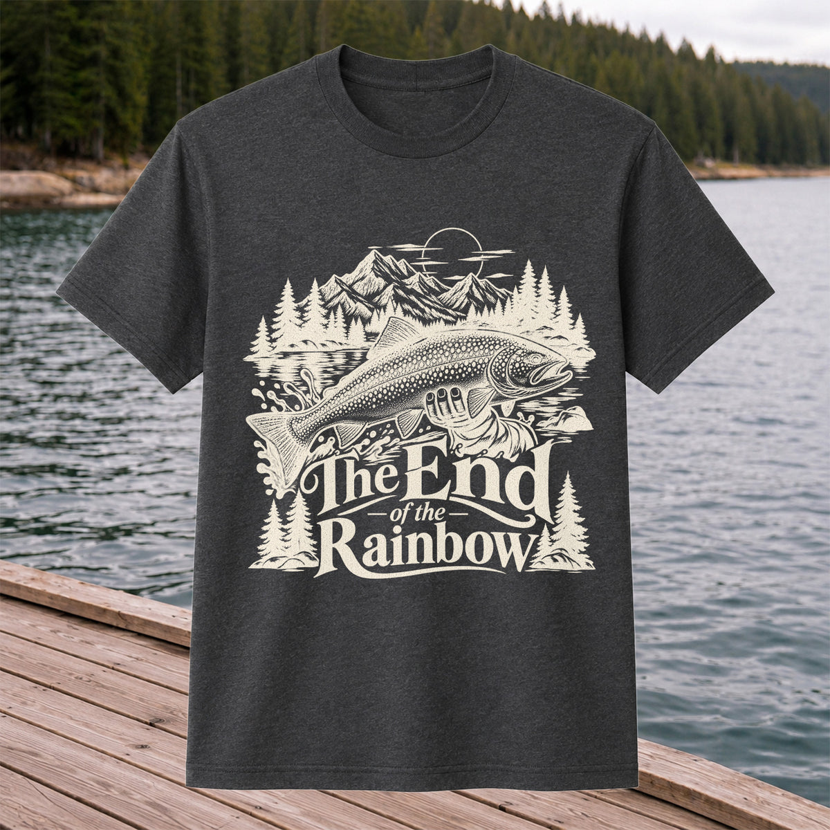 The End of the Rainbow Trout and Mountain Fishing Graphic T-Shirt