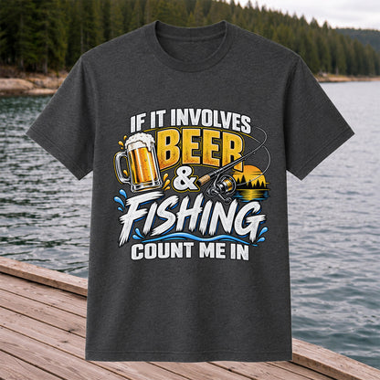 Beer and Fishing Funny Angler Graphic T-Shirt