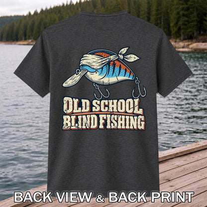 Old School Blind Fishing Blindfolded Lure Graphic T-Shirt | Back Print