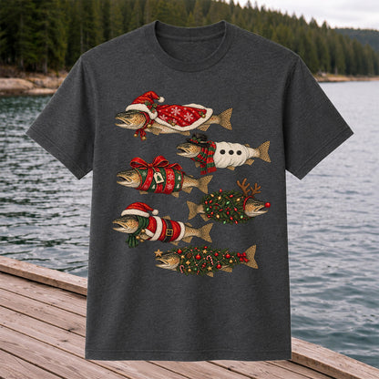 Christmas Trout in Festive Costumes Fishing Graphic T-Shirt