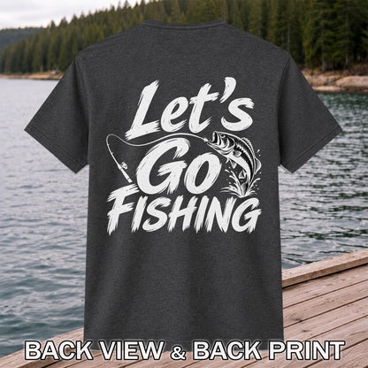 Let's Go Fishing with Jumping Bass Graphic T-Shirt | Back Print