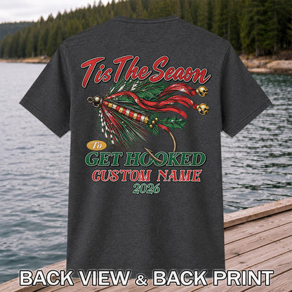 Personalized Christmas Fly Fishing Custom Name T-Shirt | Back Print
