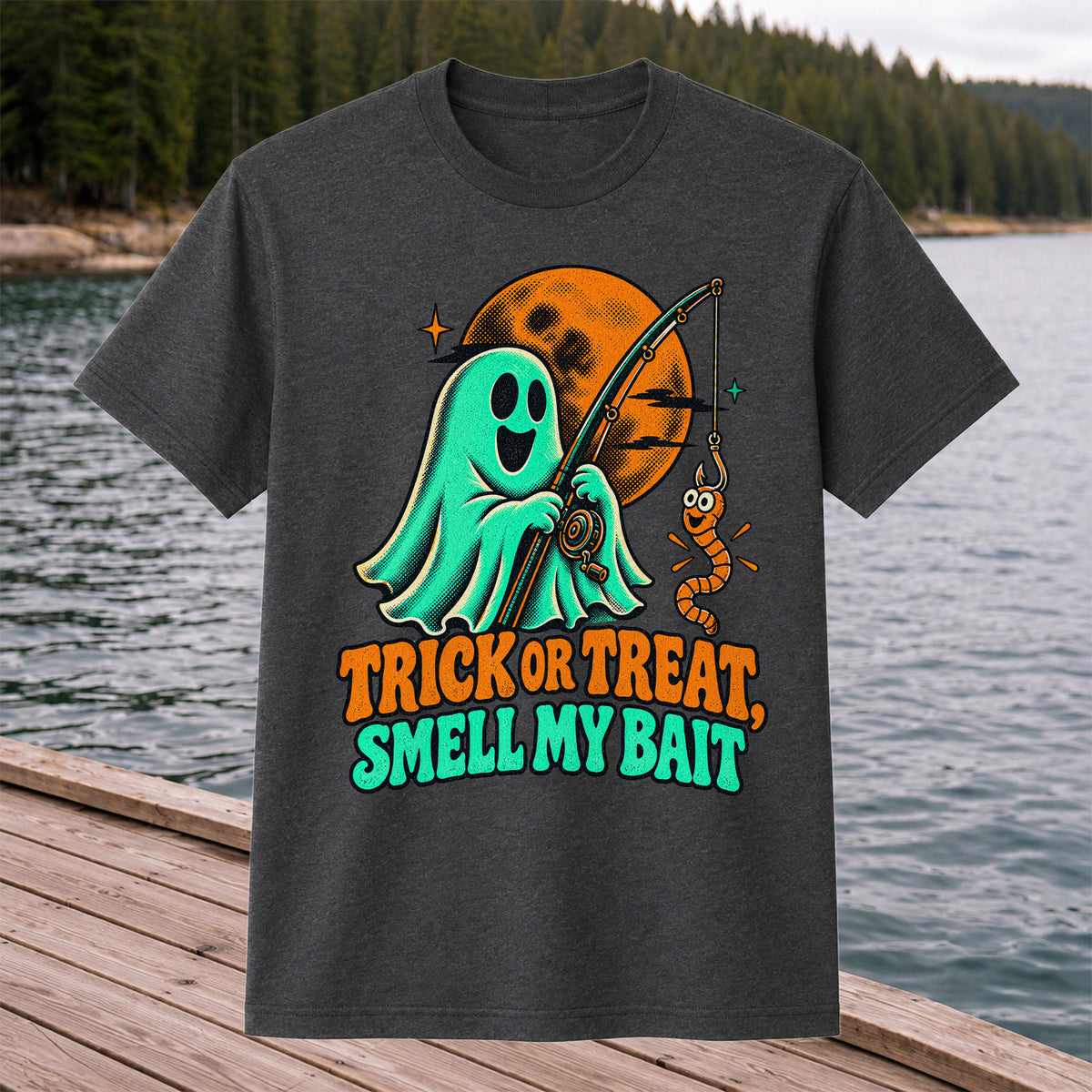 Trick or Treat, Smell My Bait Ghost Halloween Fishing T-Shirt