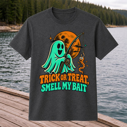 Trick or Treat, Smell My Bait Ghost Halloween Fishing T-Shirt