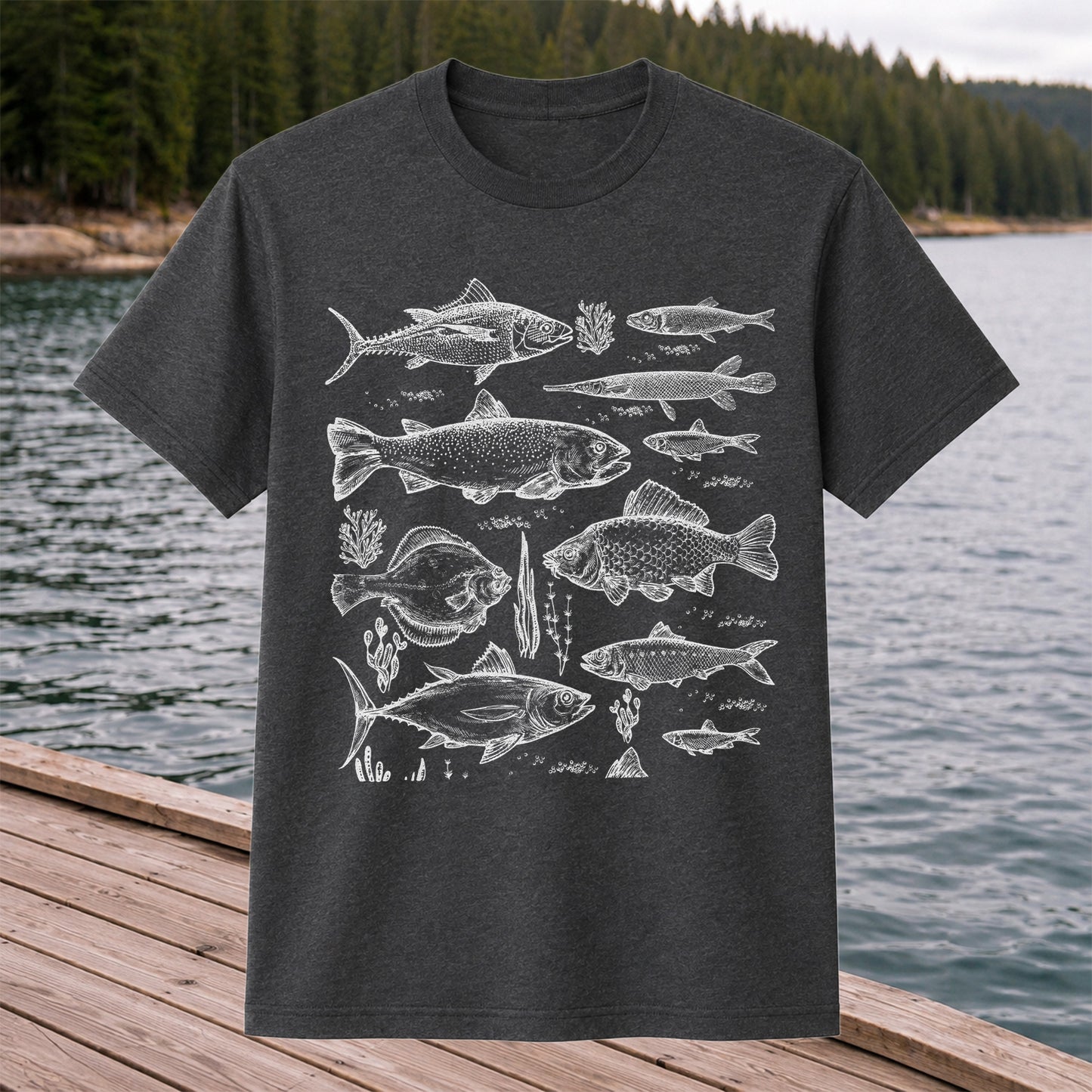Vintage Freshwater and Saltwater Fish Collection Graphic T-Shirt