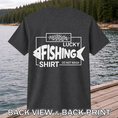 Lucky Fishing Shirt Do Not Wash Fish Silhouette Funny T-Shirt | Back Print