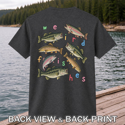 Weird Fishes Bass and Trout Fishing Graphic T-Shirt | Back Print