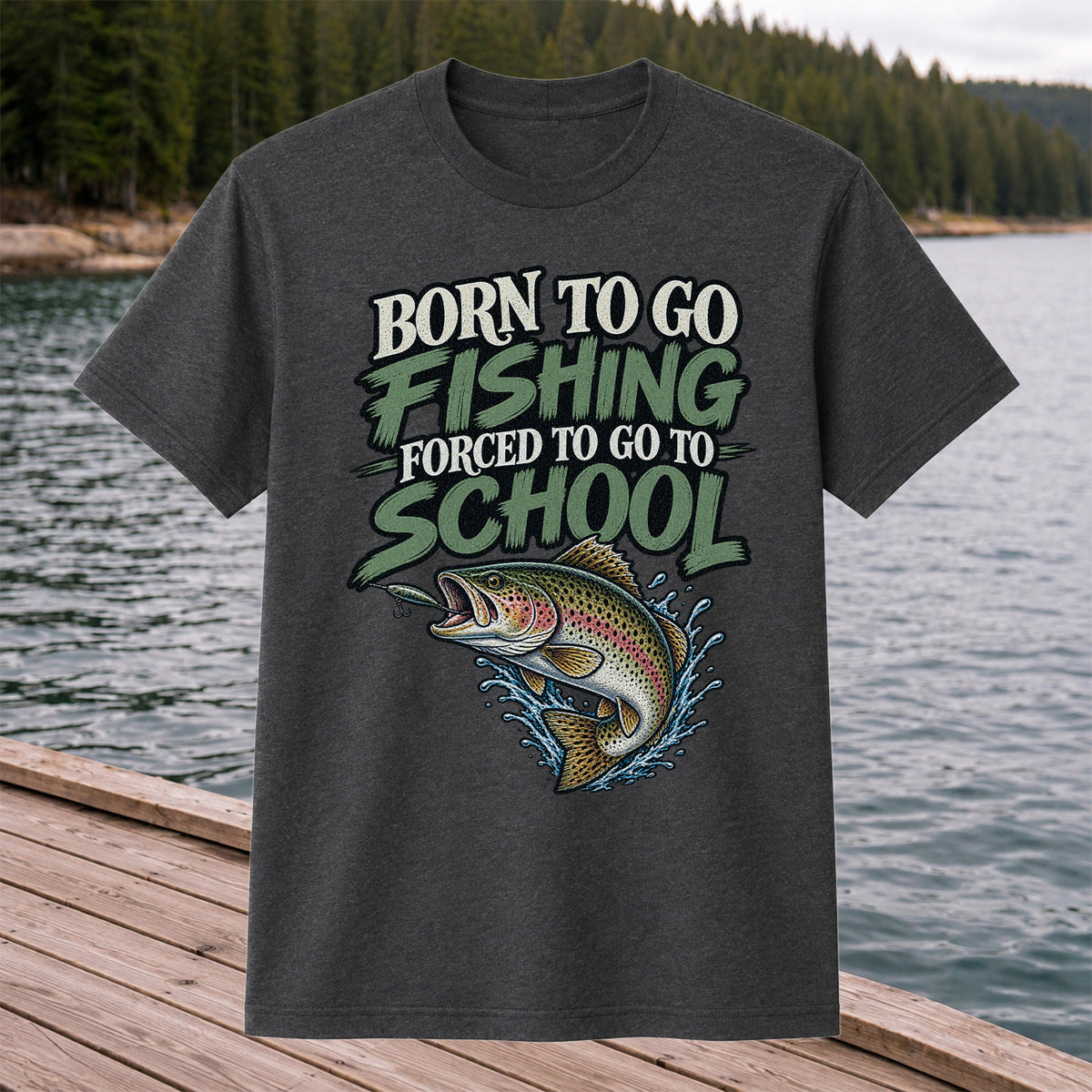 Born to Go Fishing Forced to Go to School Funny Trout T-Shirt