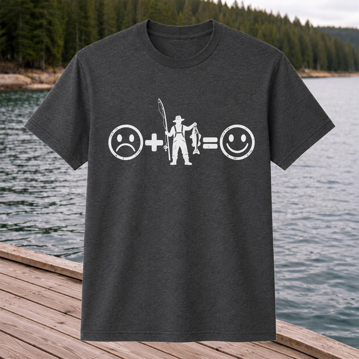 Fishing Turns Sad Face Into Happy Face Graphic T-Shirt
