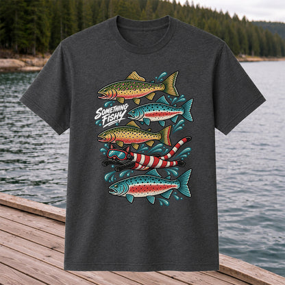 Something Fishy Trout and Snorkeler Fishing Graphic T-Shirt