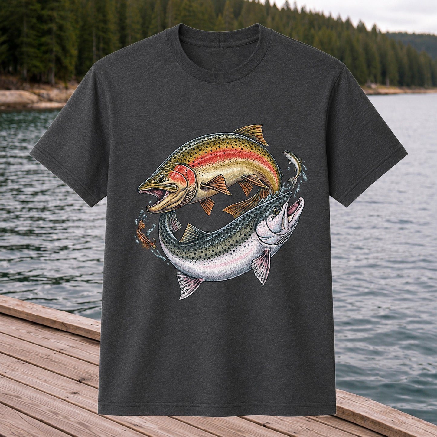 Rainbow Trout Pair Freshwater Fishing Graphic T-Shirt