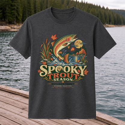 Spooky Trout Season Mid-Fall Fishing Graphic T-Shirt