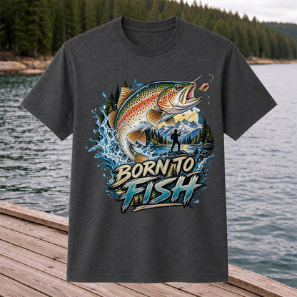 Born to Fish Rainbow Trout Fly Fishing Graphic T-Shirt