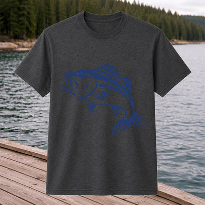 Blue Bass Fishing Line Art Graphic T-Shirt