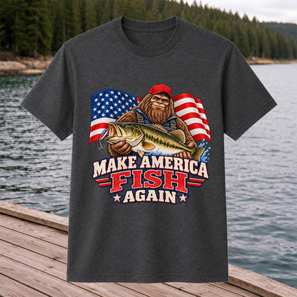 Make America Fish Again Bigfoot Bass Fishing T-Shirt