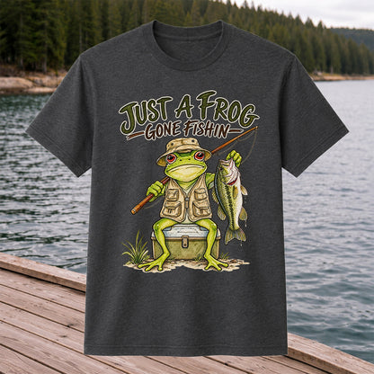 Just a Frog Gone Fishin' Bass Fishing Graphic T-Shirt