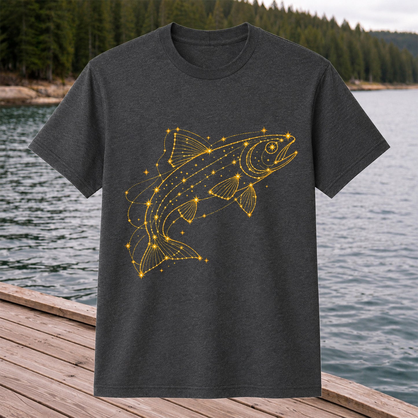 Celestial Trout Constellation Line Art Fishing Graphic T-Shirt