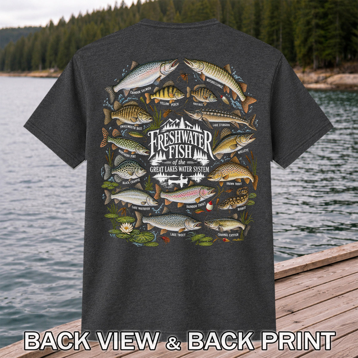 Freshwater Fish of the Great Lakes Water System Graphic T-Shirt | Back Print