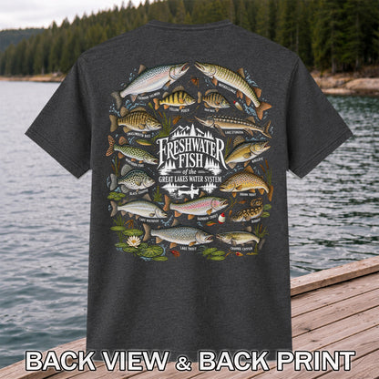 Freshwater Fish of the Great Lakes Water System Graphic T-Shirt | Back Print