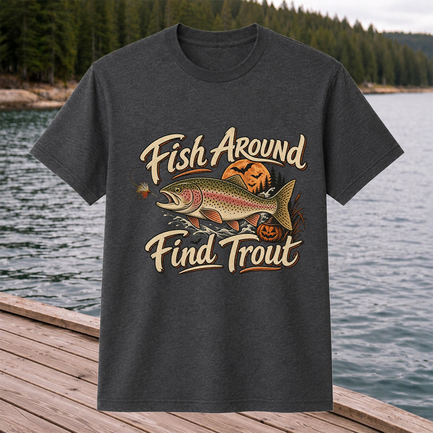 Fish Around Find Trout Halloween Fishing T-Shirt