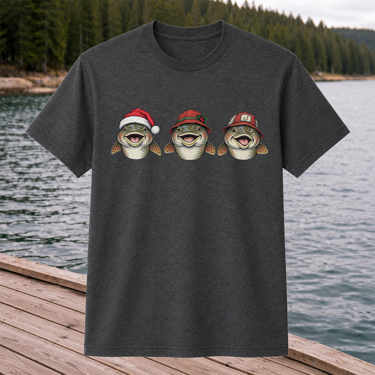 Funny Christmas Trout Trio Fishing Graphic T-Shirt