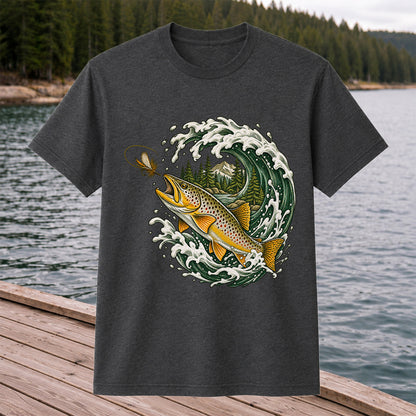 Brown Trout Chasing a Fly Through a Mountain Wave Graphic T-Shirt