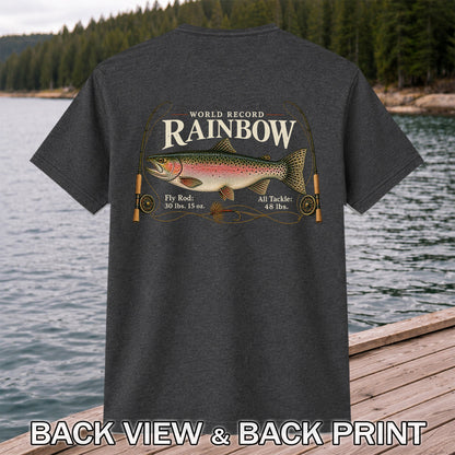 World Record Rainbow Trout Fly Fishing Graphic T-Shirt | Back Print