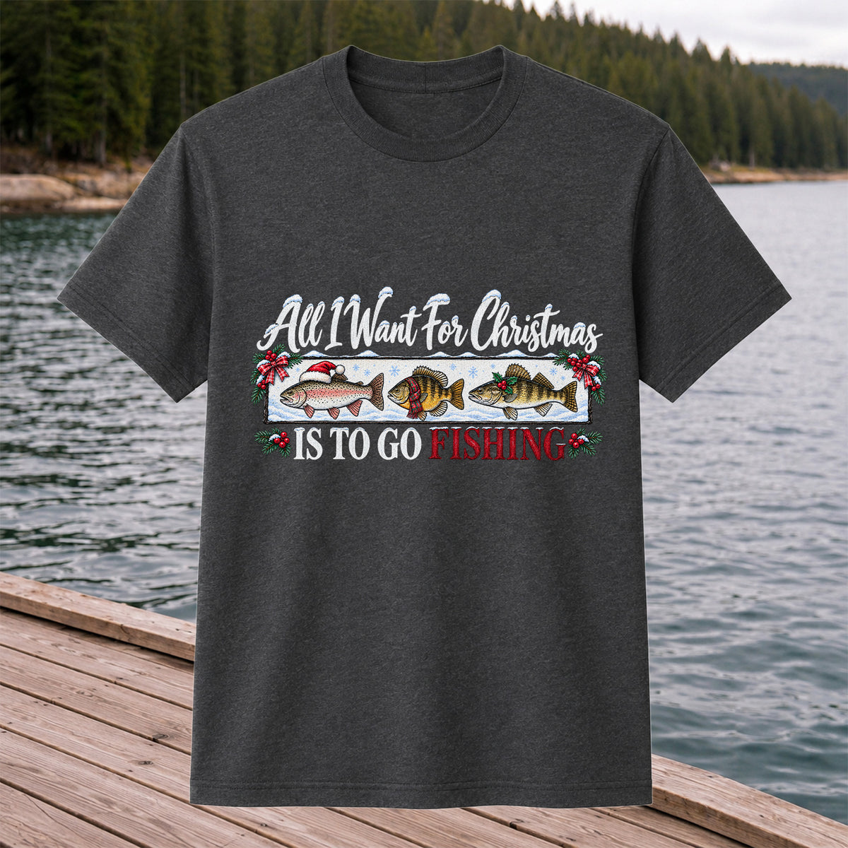 Christmas Freshwater Fish Fishing Graphic T-Shirt