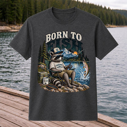 Born to Fish Raccoon in Sunglasses Lake Fishing T-Shirt
