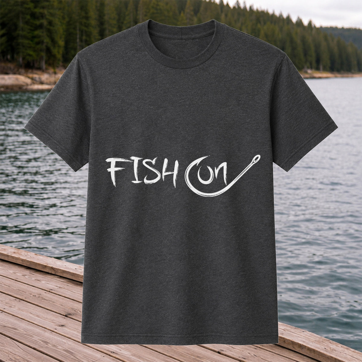 Fish On Fishing Hook Minimalist Graphic T-Shirt