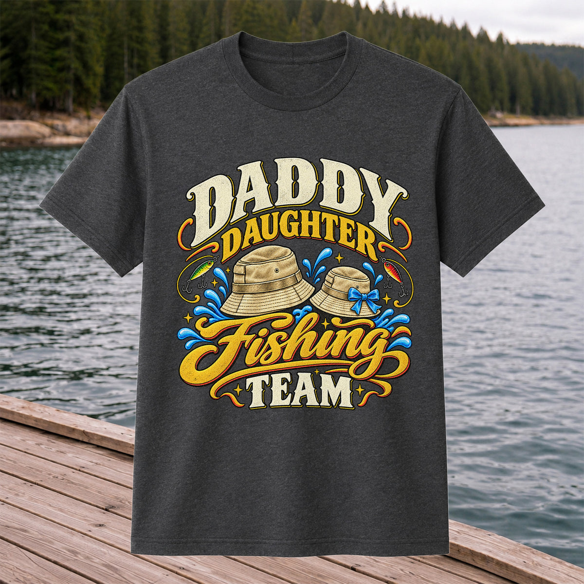 Dad Daughter Fishing Team Family Fishing Graphic T-Shirt