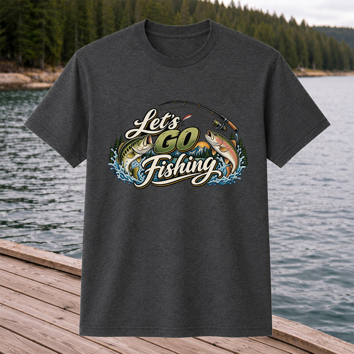 Let's Go Fishing Bass and Rainbow Trout Graphic T-Shirt