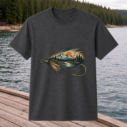 Mountain Lake Fly Fishing Hook Graphic T-Shirt
