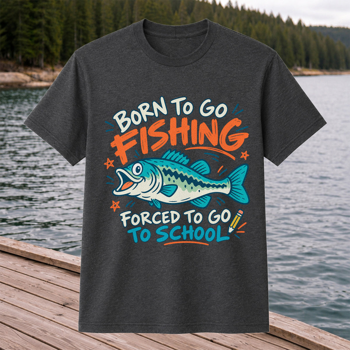 Funny Fish Fishing Graphic T-Shirt for Back to School