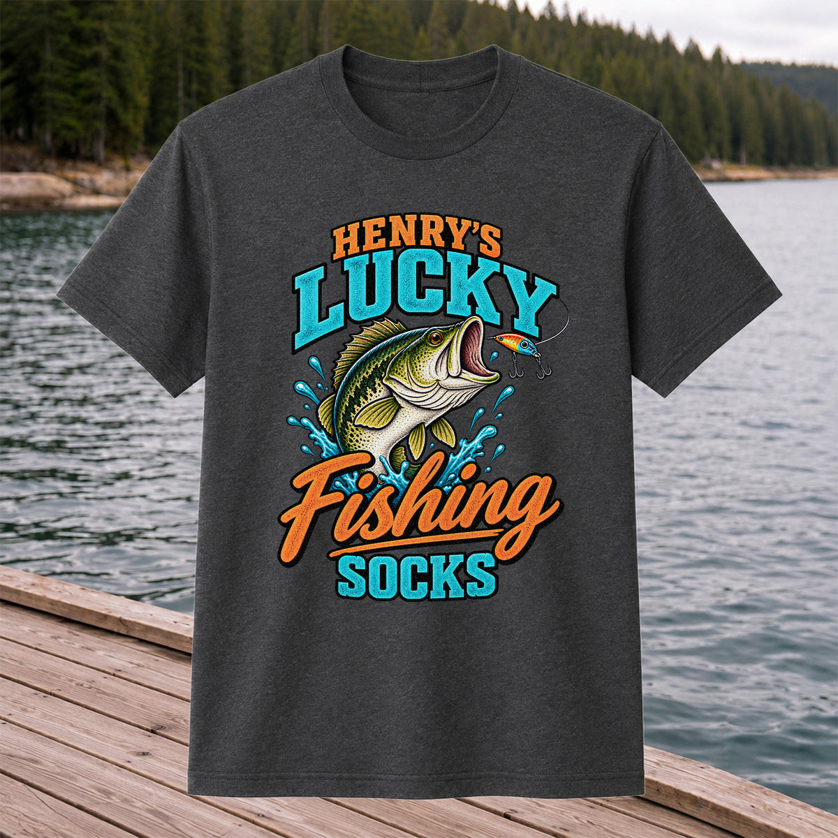 Henry's Lucky Fishing Socks Jumping Bass Graphic T-Shirt