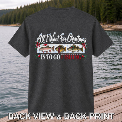 Christmas Freshwater Fish Fishing Graphic T-Shirt | Back Print