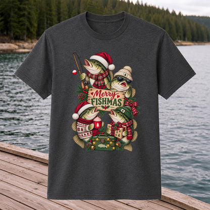 Merry Fishmas Bass Christmas Fishing Graphic T-Shirt