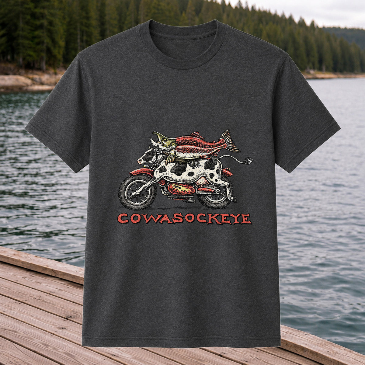 Cowasockeye Trout Motorcycle Funny Fishing Graphic T-Shirt