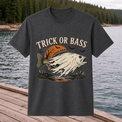 Trick or Bass Halloween Fishing T-Shirt, Vintage Trout Angler Tee