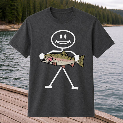 Stick Figure Holding a Rainbow Trout Fishing T-Shirt