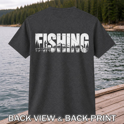 Fishing Lake Angler Vintage Graphic T-Shirt | Back Print