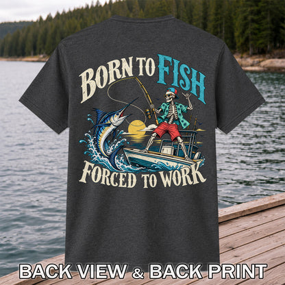 Skeleton Marlin Fishing Boat Graphic T-Shirt | Back Print