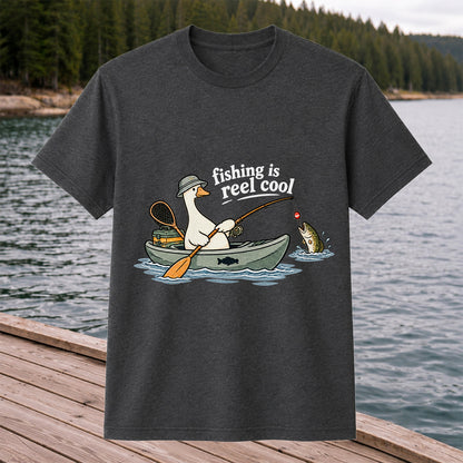 Fishing Is Reel Cool Duck in Canoe Funny Fishing T-Shirt