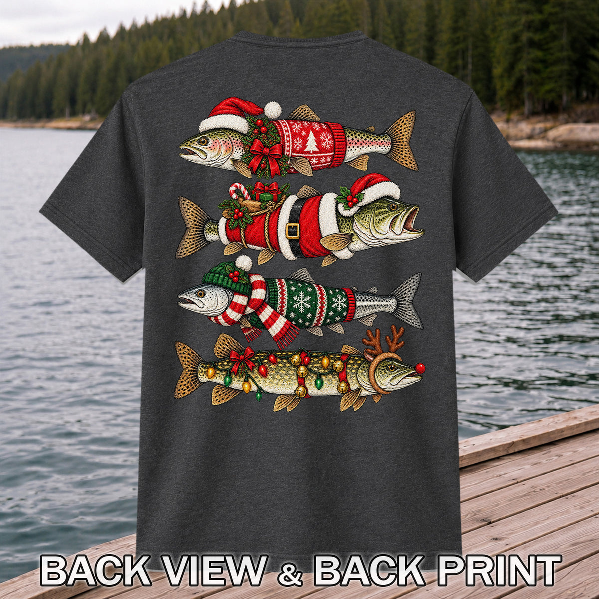 Christmas Fish Collection Festive Fishing Graphic T-Shirt | Back Print