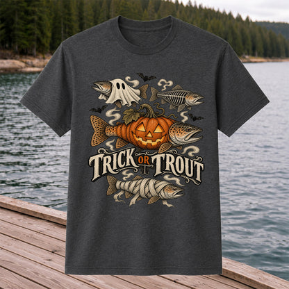 Trick or Trout Spooky Fish Halloween Graphic T-Shirt