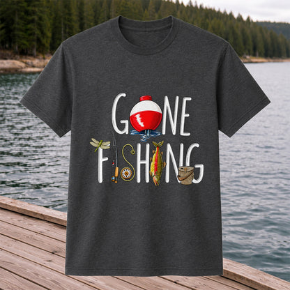 Gone Fishing Bobber Rod and Lure Graphic T-Shirt