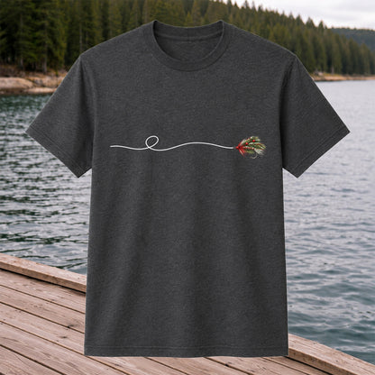 Festive Fly Fishing Lure and Line Graphic T-Shirt